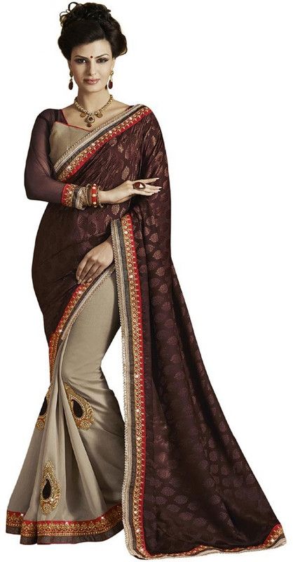 Self Design Bollywood Cotton Blend Saree  (Purple, Grey)
