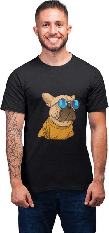 Dog Animal Printed 100% Pure Cotton Regular Fit T-Shirt For Men Men Animal Print Round Neck Cotton Blend Black T-Shirt
