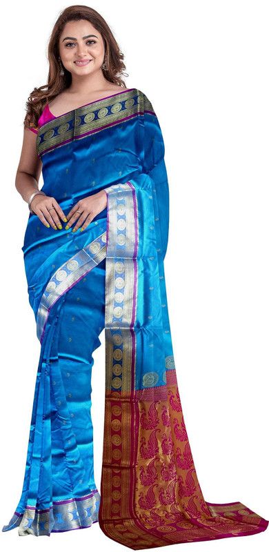Printed Daily Wear Silk Blend, Pure Silk Saree  (Blue)