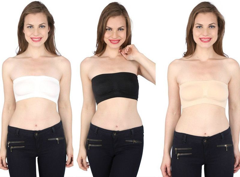 Pack of 3 Women Tube Non Padded Bra  (White, Black, Beige)