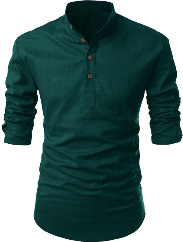 Men Dyed/Ombre Cotton Blend Ethnic Dress  (Dark Green)