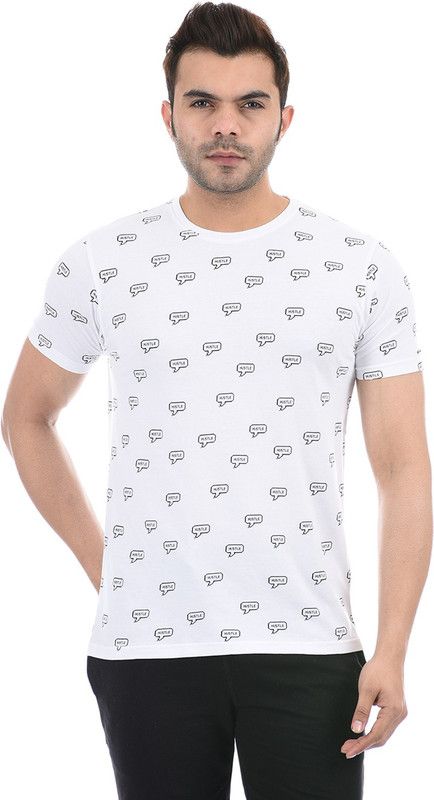 Men Conversational Round Neck Pure Cotton White T-Shirt