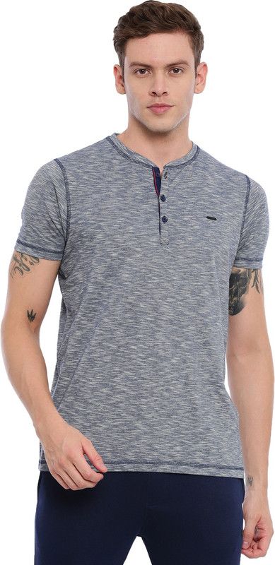 Proline Men's Classic Blue Striper Cotton T-Shirt Men Striped Henley Neck Pure Cotton Blue T-Shirt