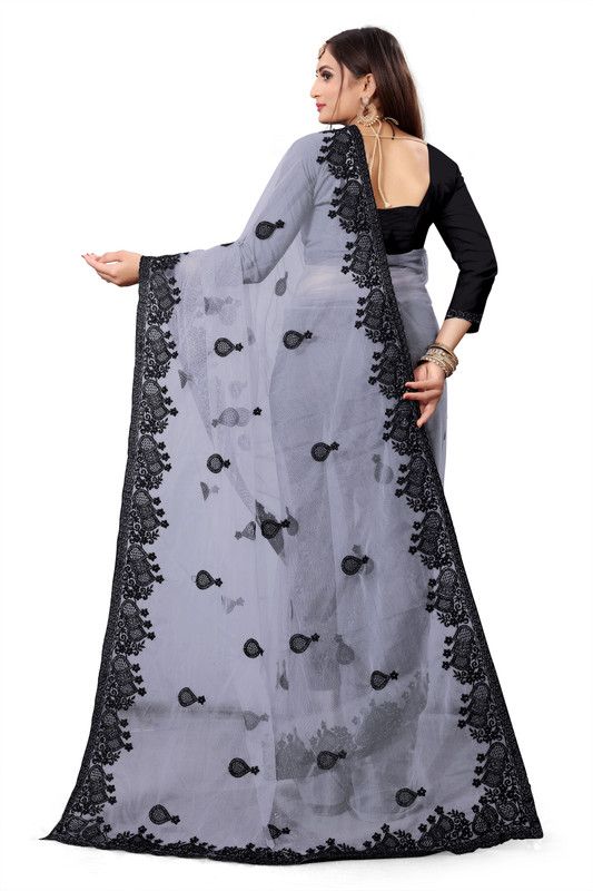 Fashion Net Saree  (Grey, Black)