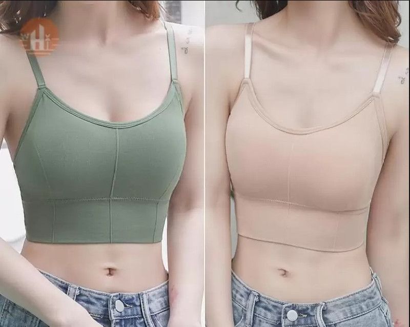 Pack of 2 Women Full Coverage Lightly Padded Bra  (Dark Green, Beige)