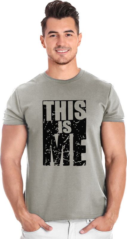 This is Me Men Printed Round Neck Cotton Blend Grey T-Shirt