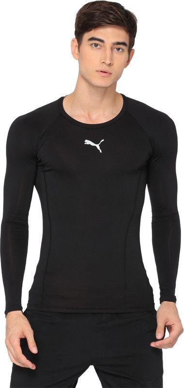 LIGA Baselayer Tee LS Men Solid Round Neck Poly Cotton Black T-Shirt