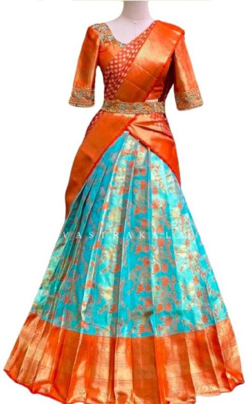 Solid Semi Stitched Lehenga Choli  (Orange)
