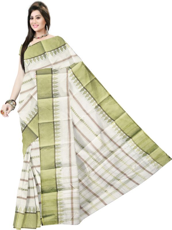 Striped Bollywood Viscose Rayon Saree  (White)