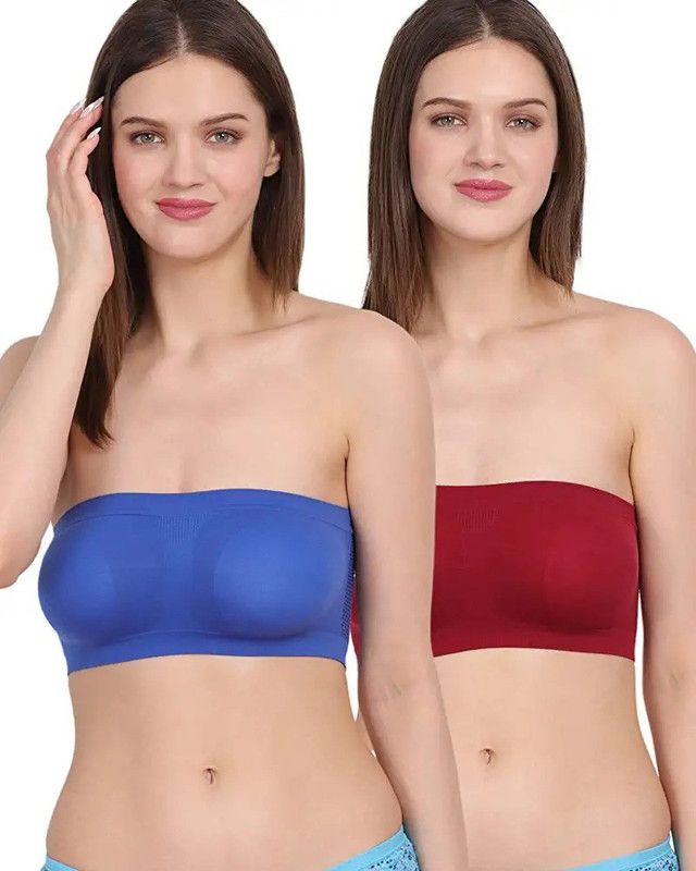 Pack of 2 Women Bandeau/Tube Non Padded Bra  (Blue, Maroon)