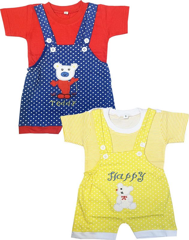 Dungaree For Baby Boys & Baby Girls Casual Printed Pure Cotton  (Multicolor, Pack of 2)