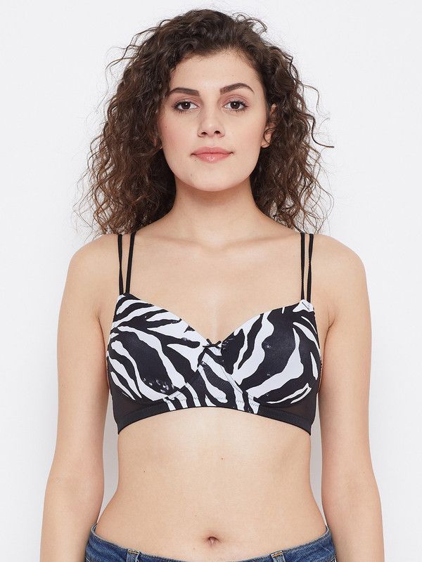Women T-Shirt Lightly Padded Bra  (Black, White)