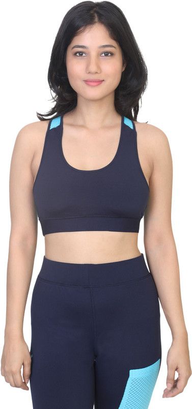 Women Sports Non Padded Bra  (Dark Blue, Light Blue)
