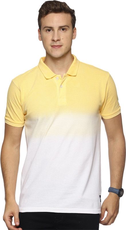 Men Solid Polo Neck Pure Cotton White, Yellow T-Shirt