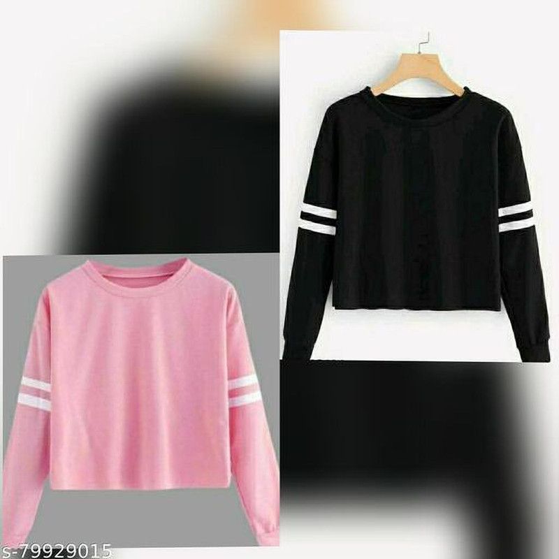 Pack of 2 Women Colorblock Round Neck Cotton Blend Pink, Black T-Shirt