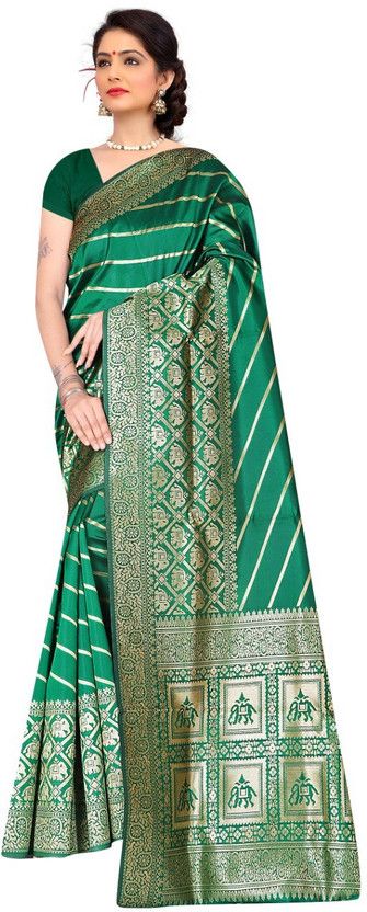 Self Design Kanjivaram Pure Silk, Cotton Silk Saree  (Green)