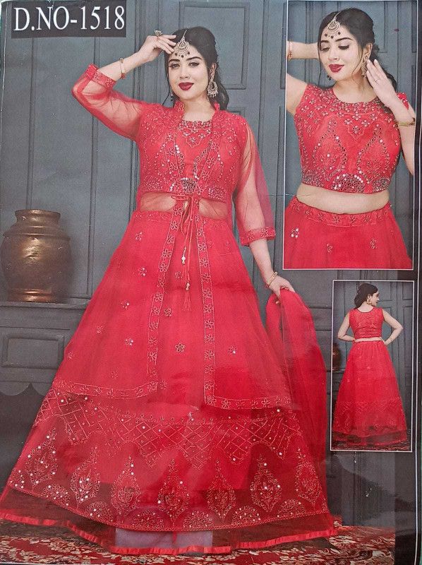 Embellished Stitched Lehenga & Crop Top  (Red)