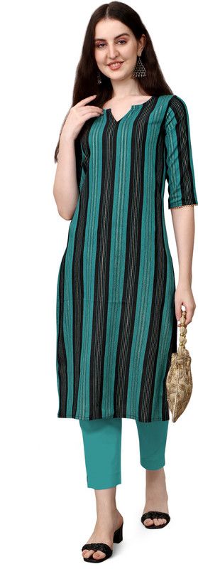 Women Printed, Striped Kurta  (Light Blue)