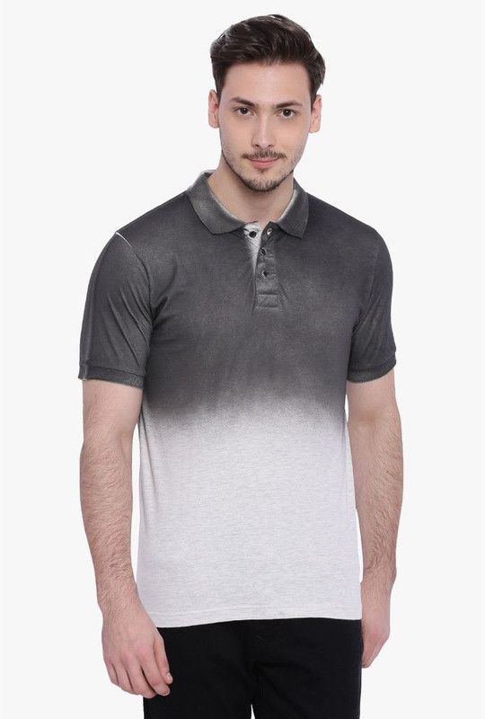 Men Tie & Dye Polo Neck Pure Cotton Grey T-Shirt
