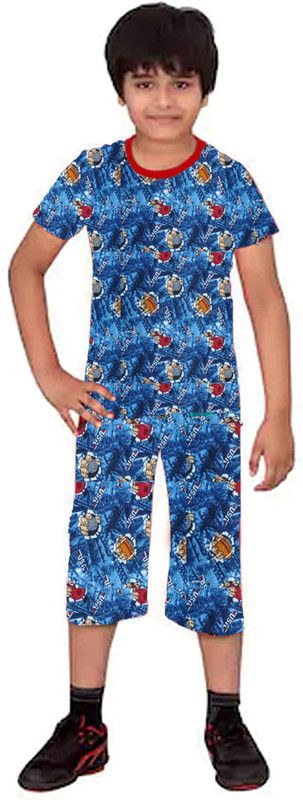 Boys Printed Cotton Jersey Kids Nightwear  (Multicolor Pack of 1)