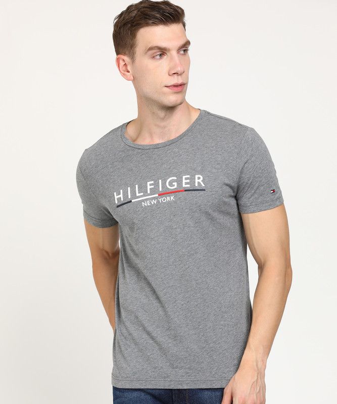 CORP UNDERLINE TEE Men Printed Round Neck Pure Cotton Grey T-Shirt