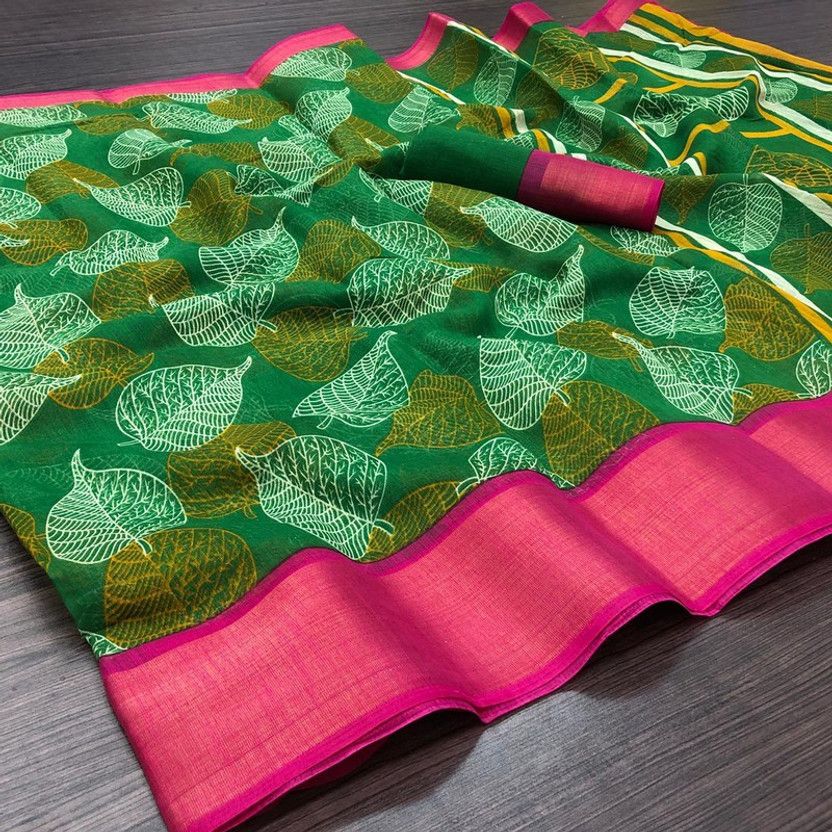 Woven Patola Cotton Blend Saree  (Green)