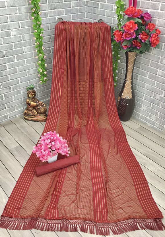 Embellished Bollywood Cotton Linen Saree  (Red)