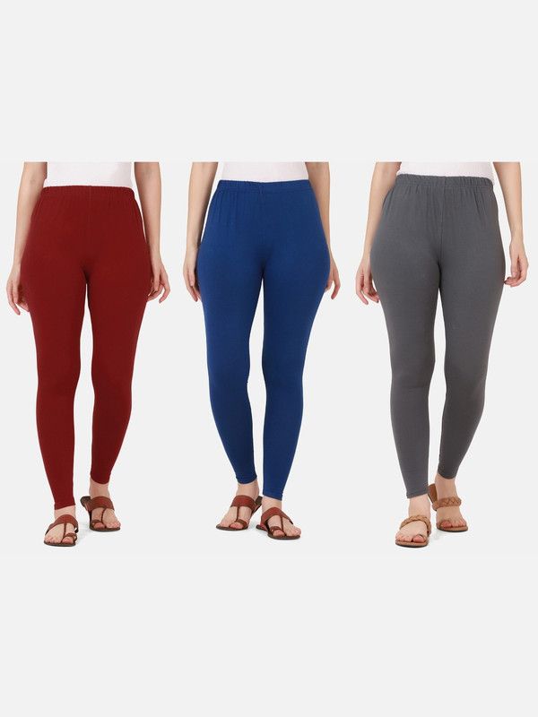 BuyNewTrend Ankle Length Western Wear Legging  (Maroon, Blue, Grey, Solid)