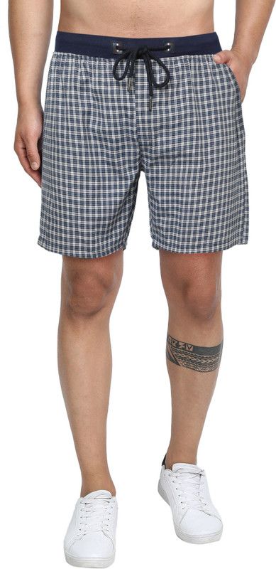 Checkered Men Blue Casual Shorts