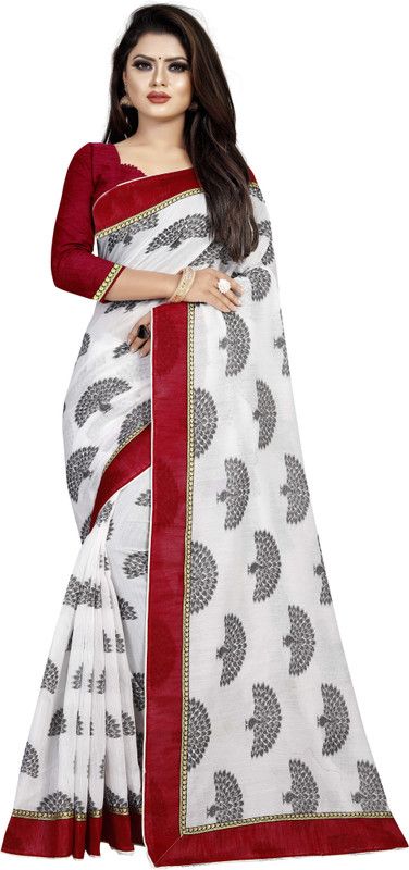 Self Design Mysore Chanderi Saree  (White)
