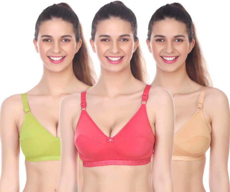 Pack of 3 Women Full Coverage Non Padded Bra  (Red, Gold, Green)
