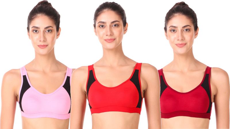 Pack of 3 Women Sports Non Padded Bra  (Pink, Red, Maroon)
