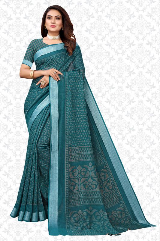 Digital Print Bollywood Linen Saree  (Green)