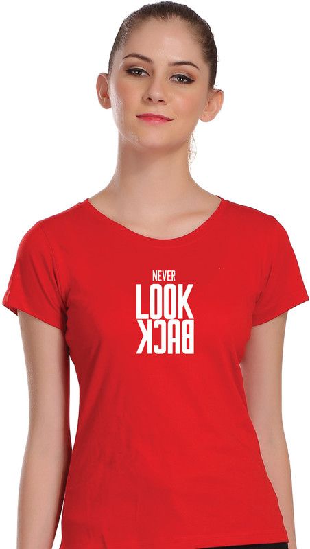 Women Typography Round Neck Cotton Blend Red T-Shirt