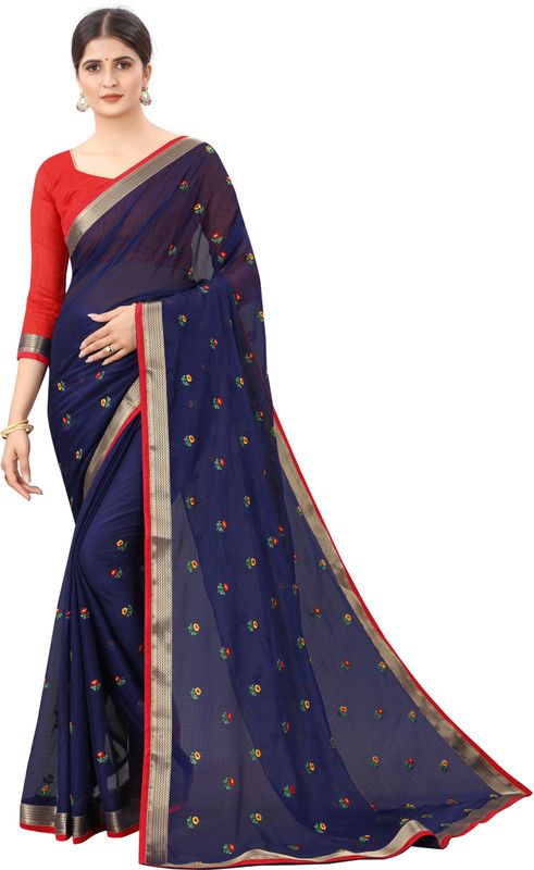 Embroidered Bollywood Chiffon Saree  (Blue)