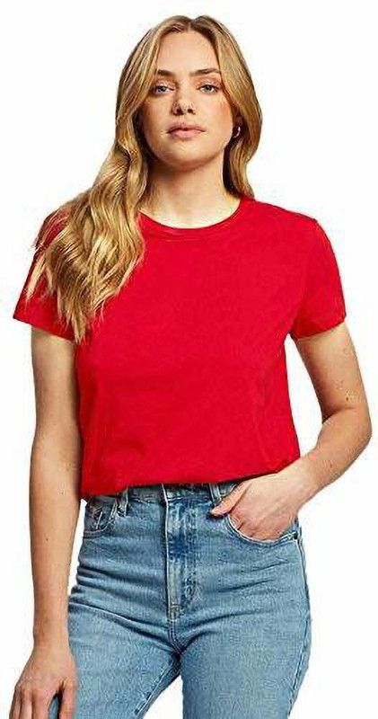 Women Solid Round Neck Cotton Blend Red T-Shirt