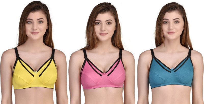 Pack of 3 Women Maternity/Nursing Non Padded Bra  (Multicolor)