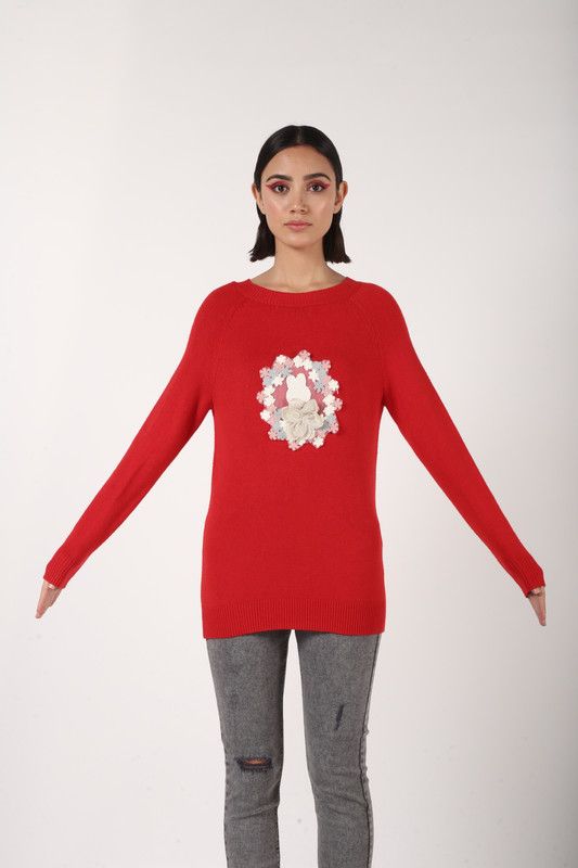 KOTTY Round Neck Applique Women Pullover