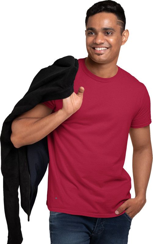 Men Solid Round Neck Pure Cotton Maroon T-Shirt
