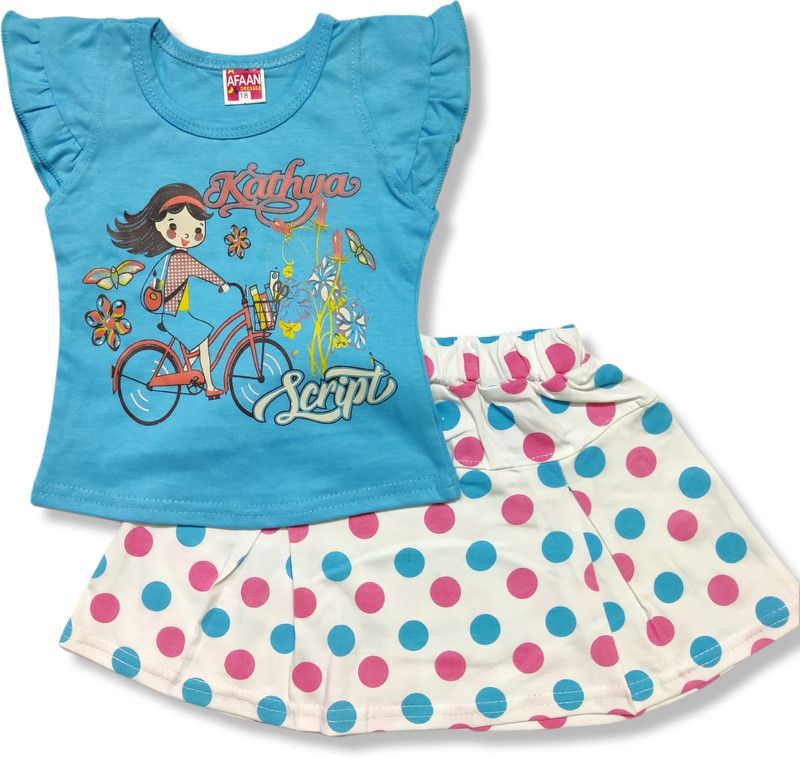 Girls Casual Top Skirt  (Blue)
