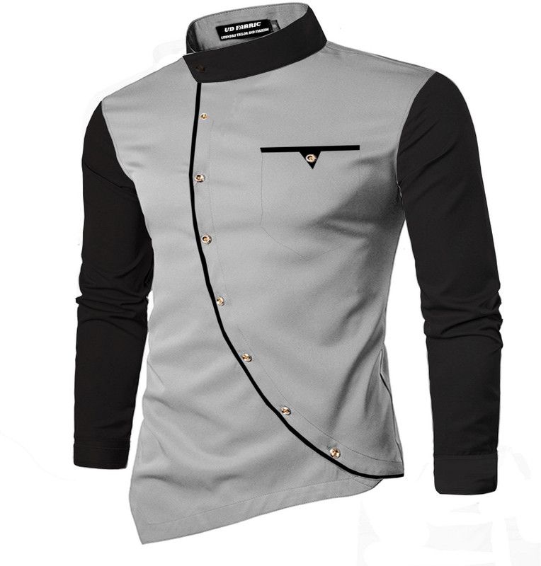 Men Color Block Casual Grey Shirt