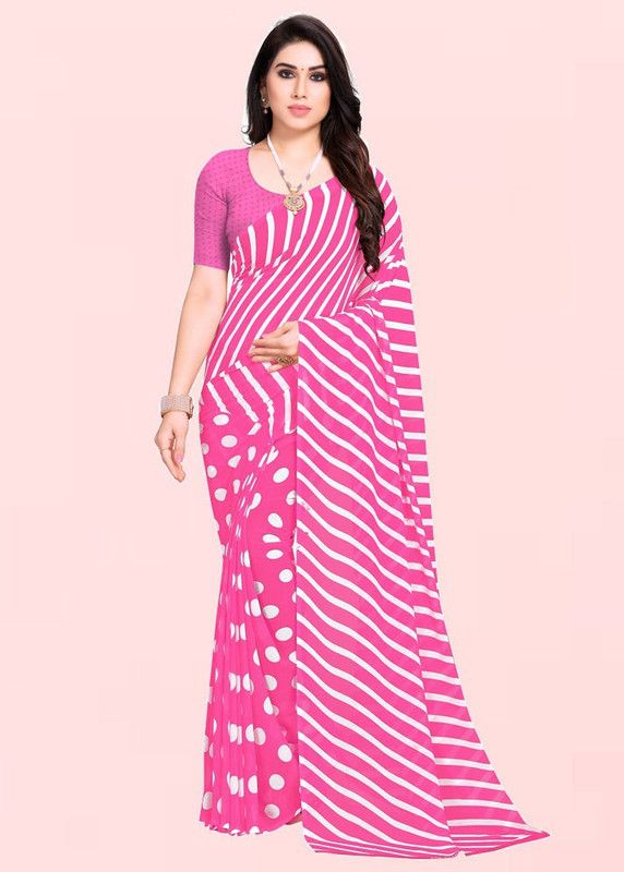 Striped Daily Wear Georgette Saree  (Pink)