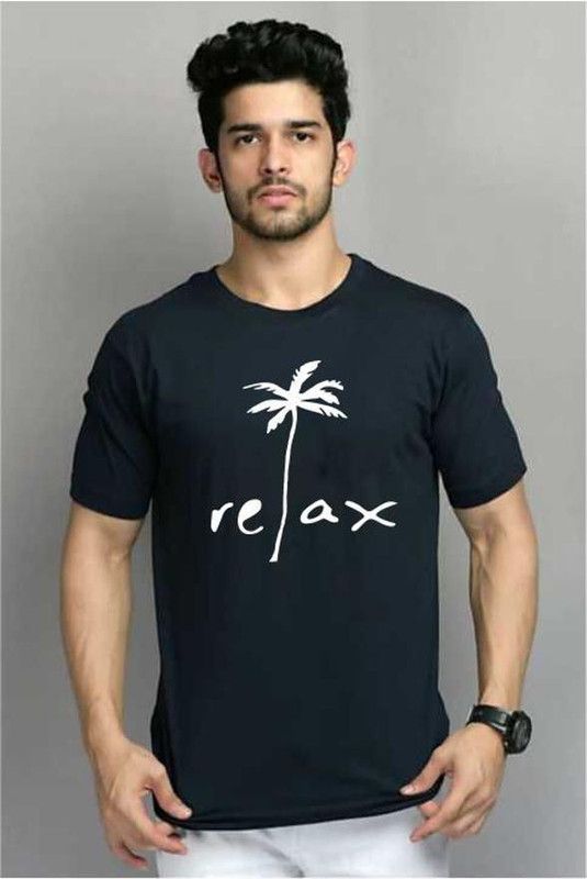 relax01 Men Printed Round Neck Cotton Blend Black T-Shirt