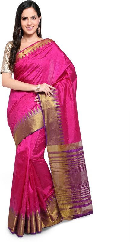 Self Design Kanjivaram Cotton Silk Saree  (Magenta)