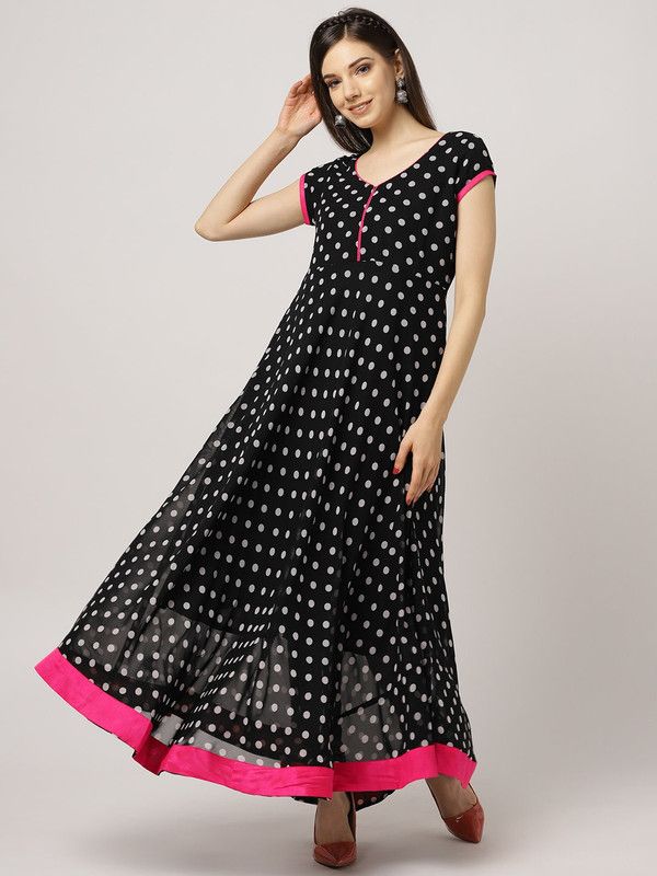 Women Polka Print Kurta  (Black)