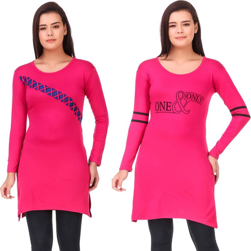Pack of 2 Women Solid Cotton Blend A-line Kurta  (Multicolor)