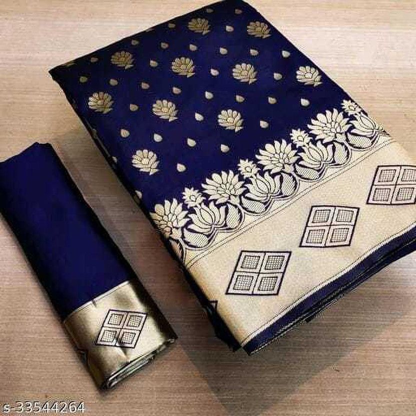 Embellished Banarasi Jacquard Saree  (Dark Blue)
