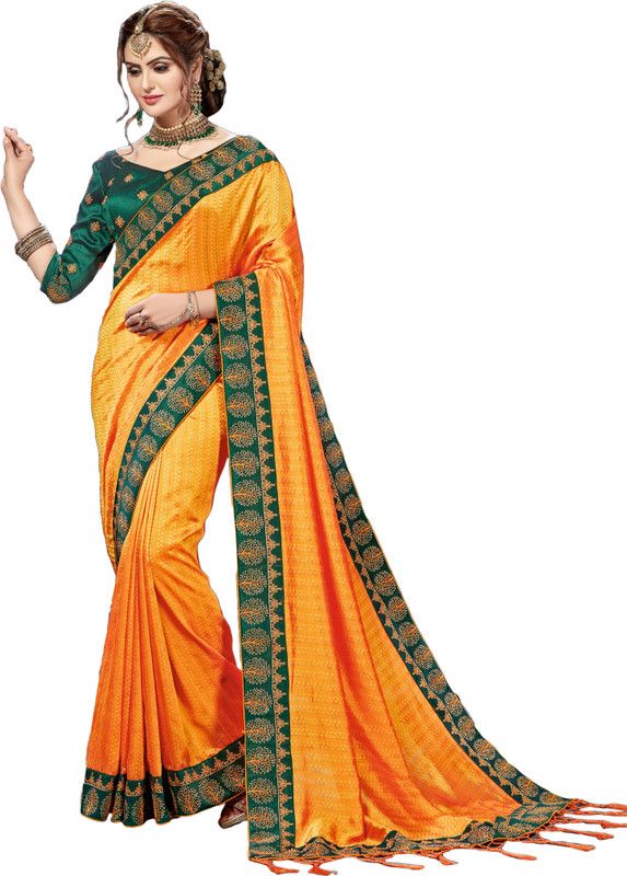 Solid/Plain Bollywood Dupion Silk Saree  (Orange)