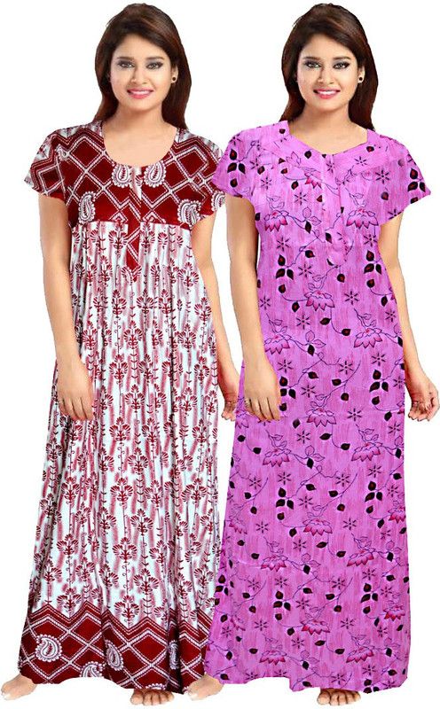 Women Night Dress  (Brown, Pink)