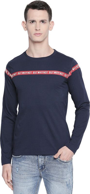 Men Solid Crew Neck Pure Cotton Dark Blue T-Shirt